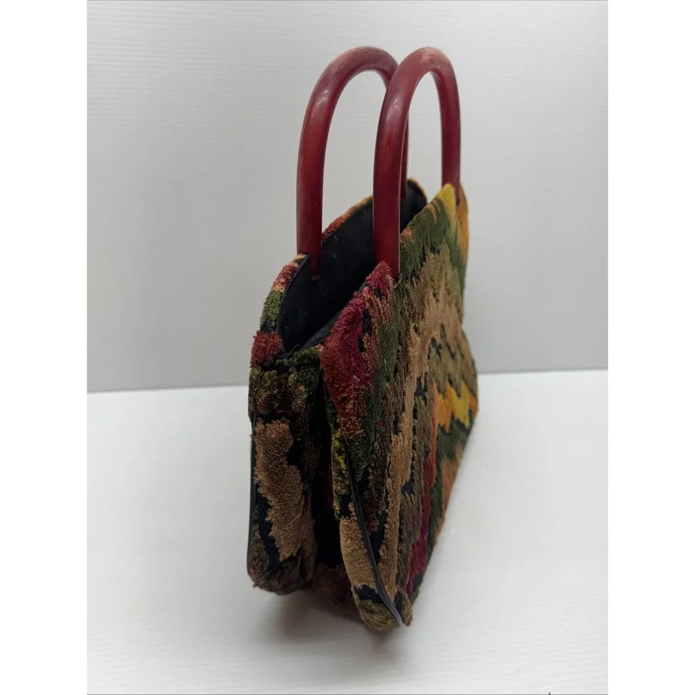 Vintage 1960s Kadin Multicolor Tapestry Carpet Bag Purse Made in USA